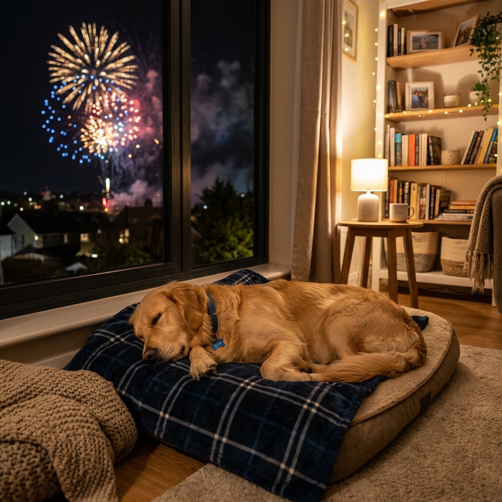 Colorful fireworks bursting in the night sky during a New Year celebration