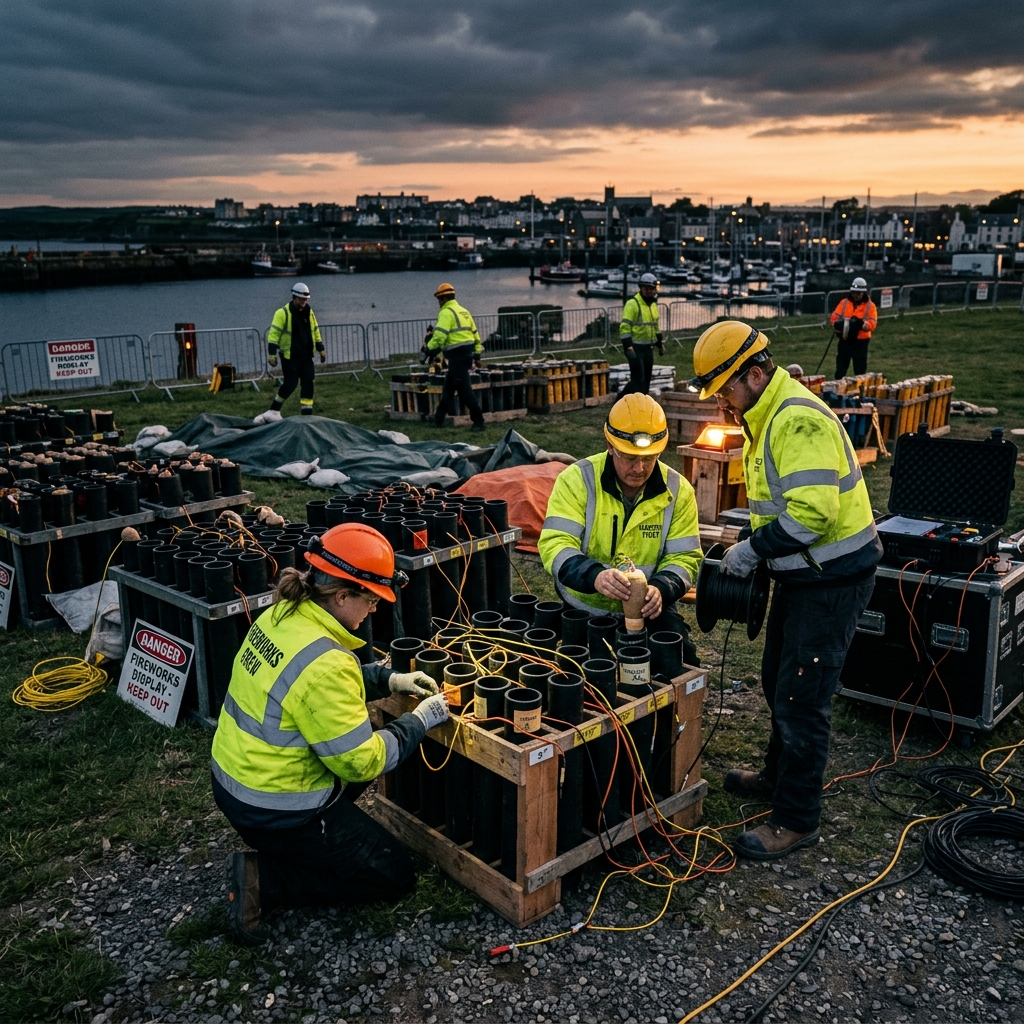 V.Lebrilla Fireworks crew preparing a display site